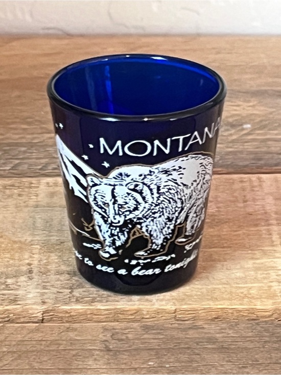 Other - Vintage Montana Grizzly Bear Cobalt Blue Souvenir Shot Glass